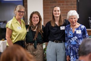Dr. Molly Robinson Mathews; Carina Raya, inaugural recipient of the Dr. Molly J. Robinson Mathews Scholarship; Melanie Johnson, inaugural recipient of the Dr. Don & Mrs. Mary Lou Robinson Scholarship; and Mrs. Mary Lou Robinson, who established both scholarships. 